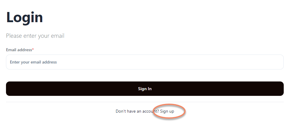 Login page featuring a field for email entry, a "Sign In" button, and a "Sign up" link for new users. Join now to explore our affiliate program and maximize your benefits.